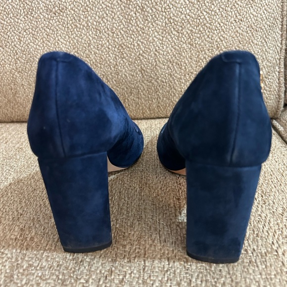 Tory Burch suede Navy Blue Block Heel Pumps - Picture 3 of 5